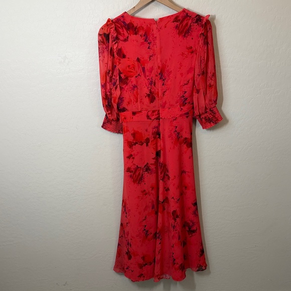 RICKIE FREEMAN FOR TERI JON Puff-Sleeve Shirred Surplice Chiffon Dress Size 8 - Picture 7 of 7